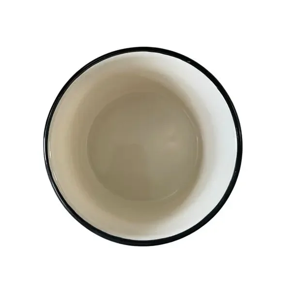 Hand Painted Striped Ceramic Canister w/ Wood Lid Made in India Black Cream NEW - Picture 7 of 15